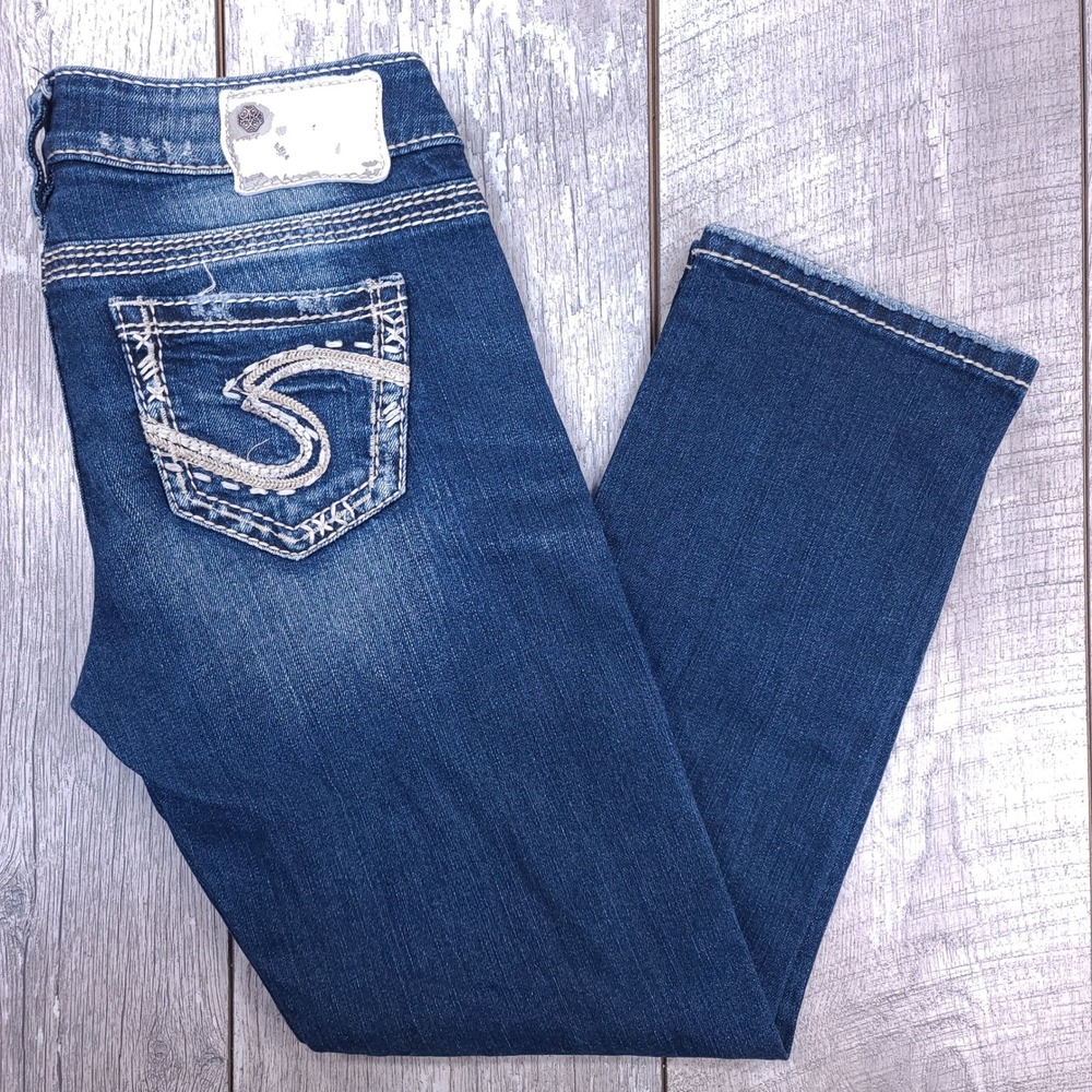 Silver Jeans Tuesday Jeans Womens 26 Blue Low Rise Capri Straight Distressed
